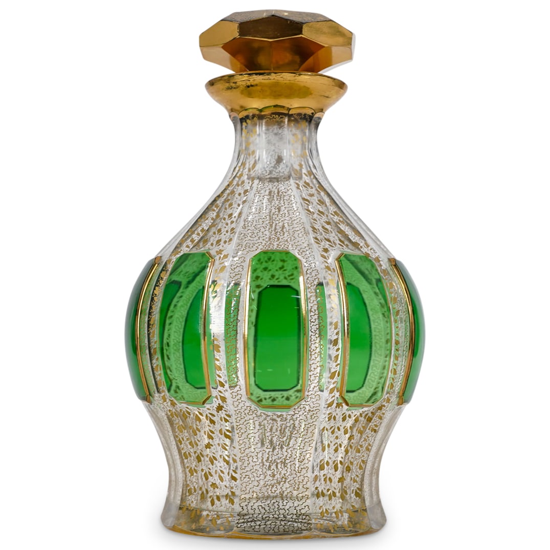 Antique Bohemian Moser Green Cabochon & Gilt Glass Decanter (1 of 6)