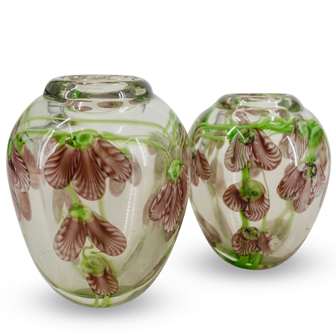 Pair Of Vintage Art Glass Floral Vases (1 of 12)