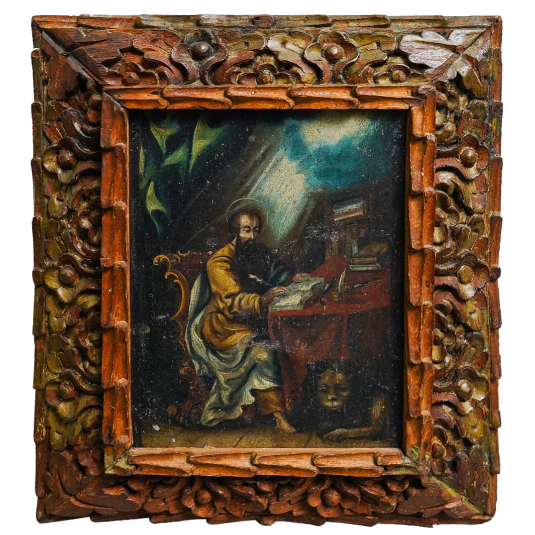 Antique Oil On Tin Saint Painting (1 of 5)