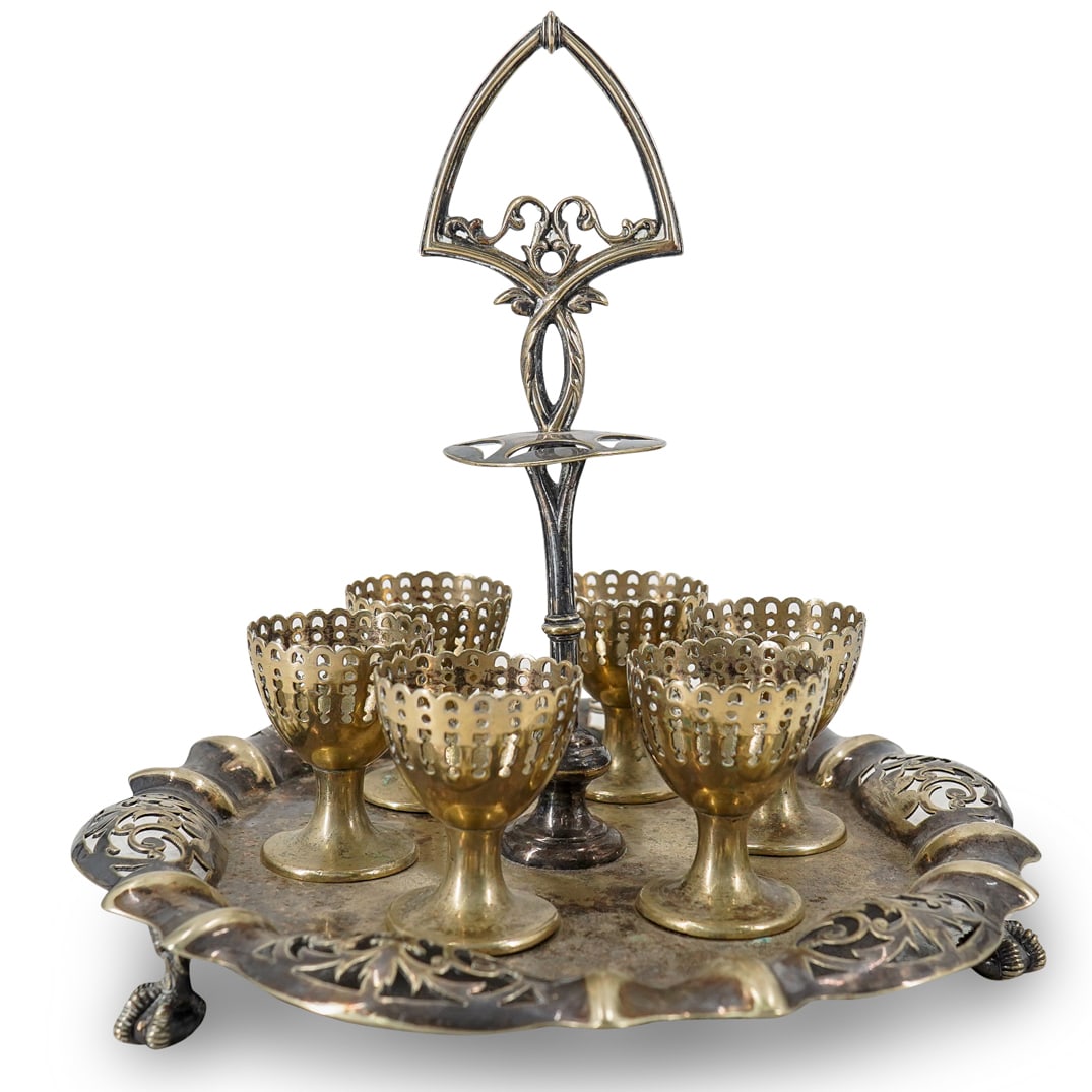 Antique German Silber & Fleming Silver Plated Egg Cups W/ Tray (1 of 11)