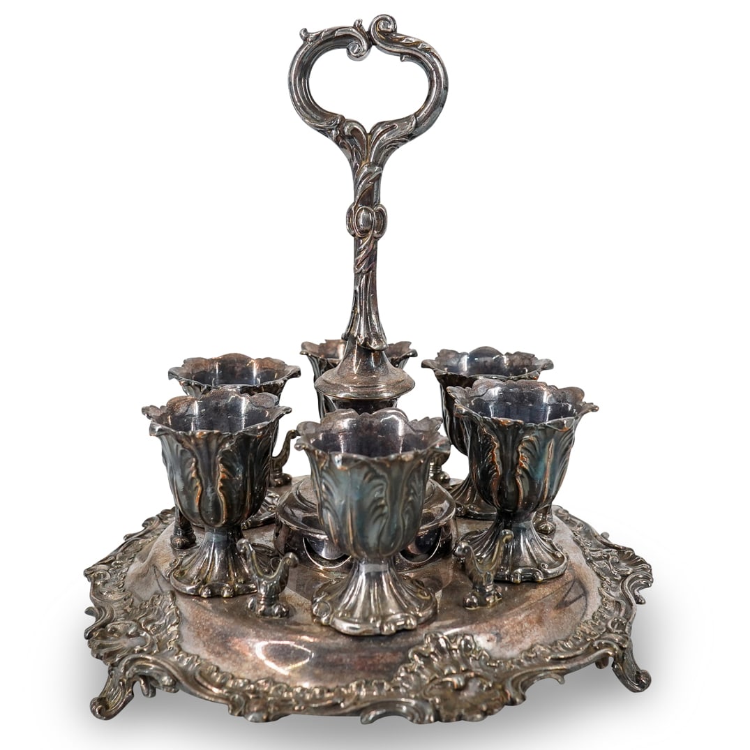 Antique English Silver Plated Egg Cups W/ Tray (1 of 15)