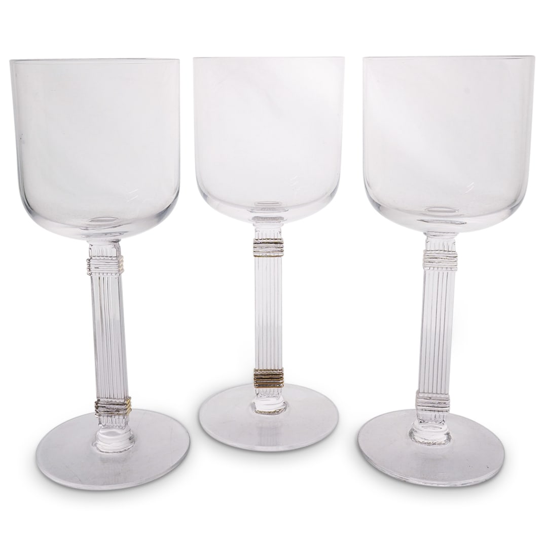 (3 Pc) Christian Dior Crystal "Gaudron" Stemware Glasses Set: DESCRIPTION: (3 Pc) Christian Dior Crystal "Gaudron" Stemware Glasses Set. Includes: three (3) Christian Dior Crystal "Gaudron" wine glasses. Marked Christian Dior on the underside. CIRCA: 1991 - 1999