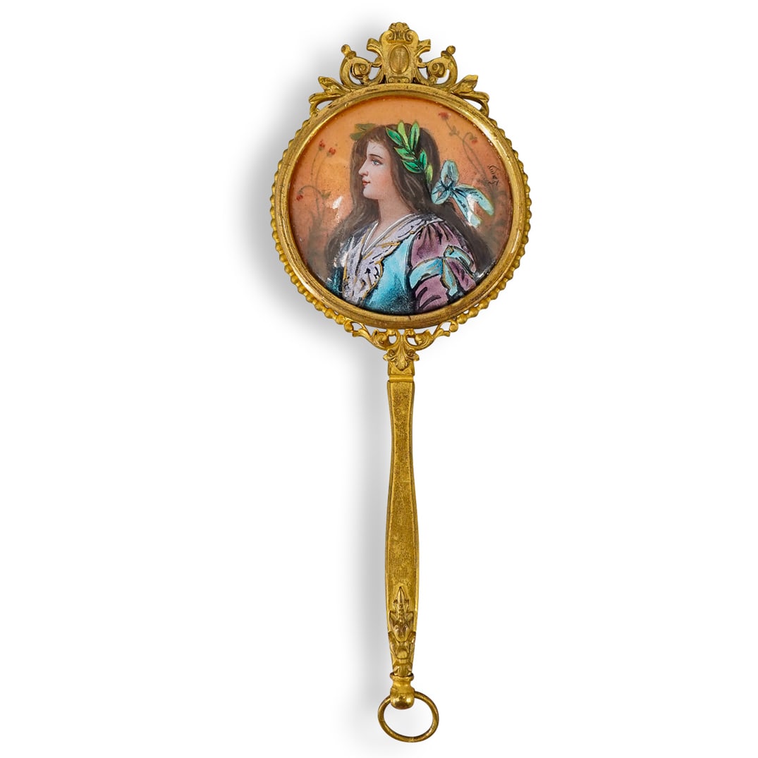 Antique French Dore Gilt Bronze Vanity Hand Mirror (1 of 8)