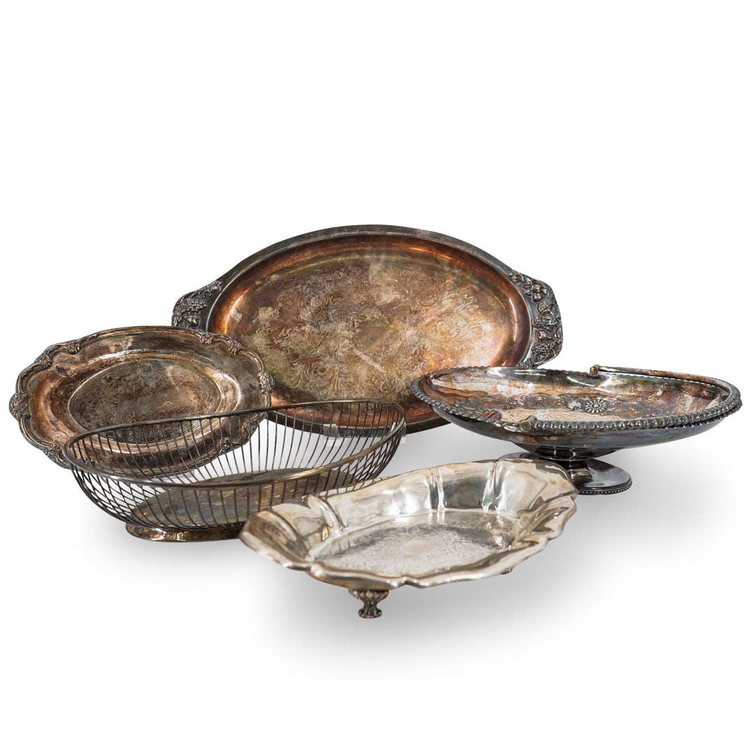 (5 Pc) Silver Plated Assorted Serving Trays Grouping (1 of 20)