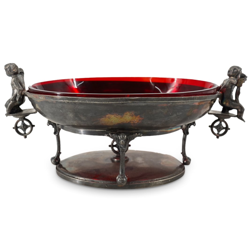 Antique Silver Plate & Ruby Red Glass Compote Dish (1 of 12)