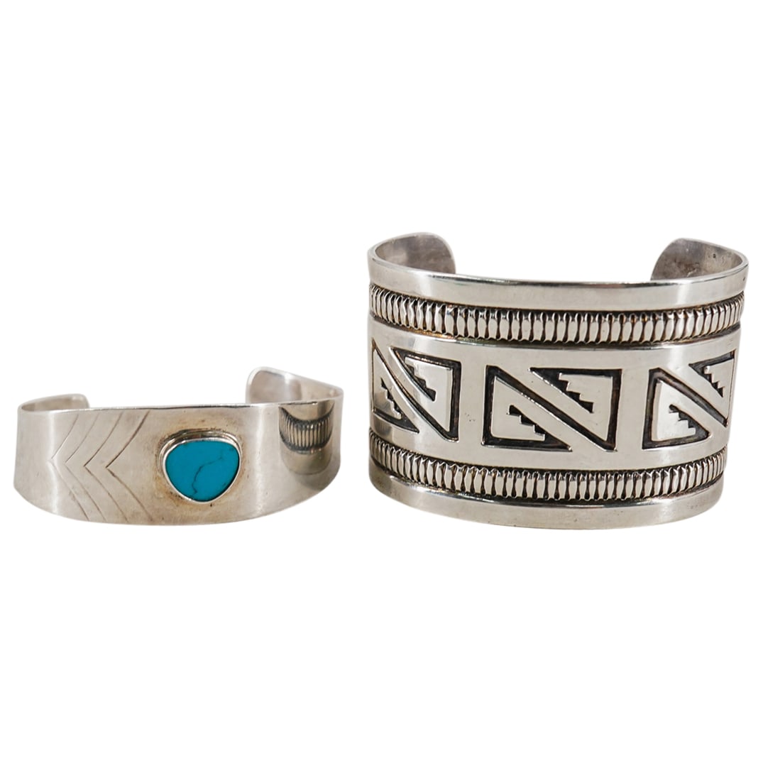 (2 Pc) Sterling Silver Navajo Cuff Bracelets (1 of 13)