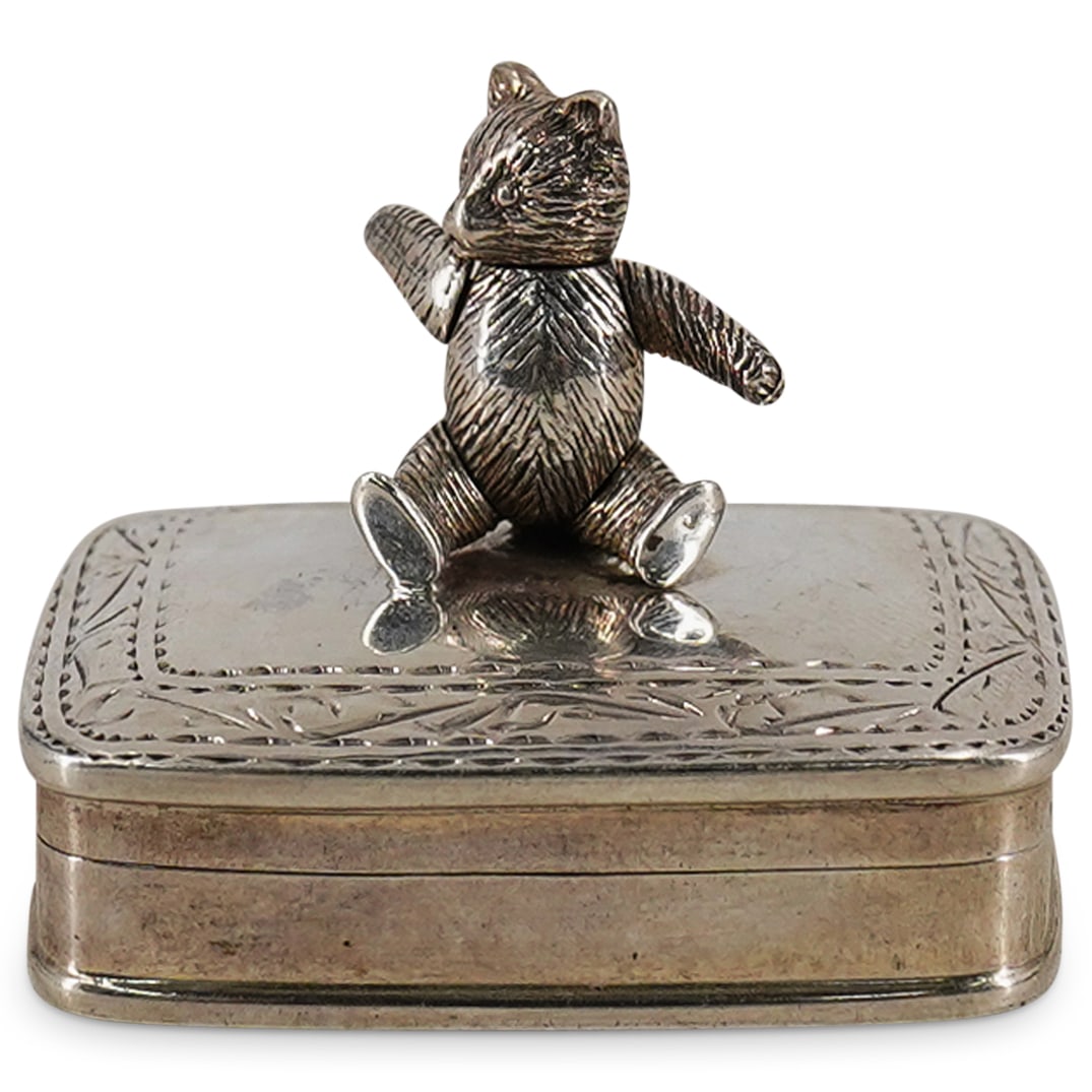 English Sterling Silver Teddy Bear Hinged Pill Box (1 of 8)