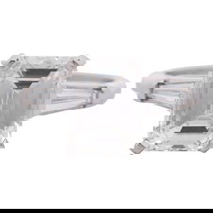 GIA 3.17 Emerald Cut Diamond and Platinum Ring: DESCRIPTION: A GIA certified Emerald cut diamond weighing 3.17 carats (Color: G / Clarity VS1). Completed in a platinum setting, marked "plat". CIRCA: - ORIGIN: USA DIMENSIONS: 9.78 x 7.54 x 4.82mm |