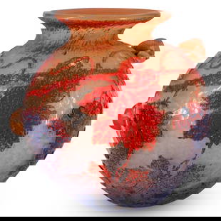 Art Nouveau Daum Nancy Vitrified And Etched Snail On Grapevine Vase: DESCRIPTION: Art Nouveau vitrified and etched glass vase by Daum featuring a polished grapevine design adorned with two snail applications. Marked "Daum Nancy" near foot. CIRCA: 1890s-1910s ORIGIN: