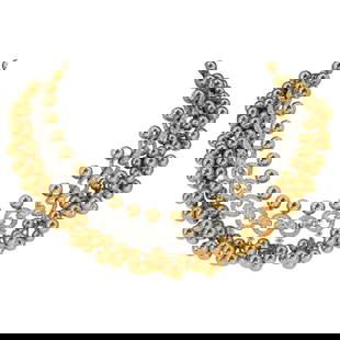 Umrao 18k Two Tone Gold Beaded and Diamond Choker: DESCRIPTION: An Umrao choker necklace crafted with 18k white gold circular chain links decorated with pave set diamonds amounting to approx. 22cts total. Further garnished with a series of yellow