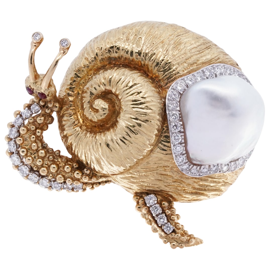 Vintage David Webb 18k Gold, Platinum and Diamond Snail Brooch (1 of 5)