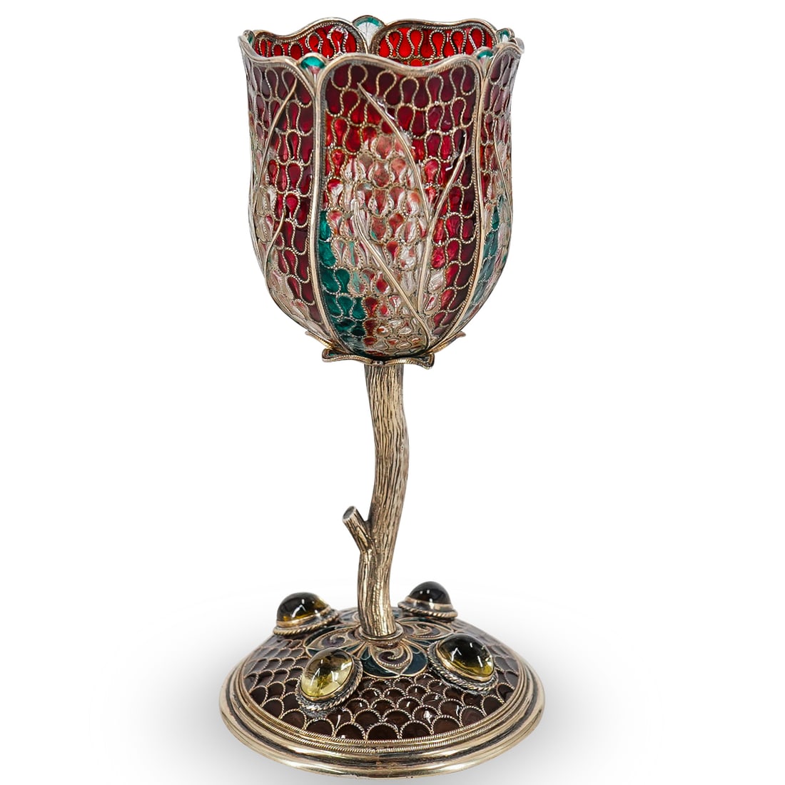 Antique Plique A Jour Enamel & Silver Floral Goblet (1 of 8)