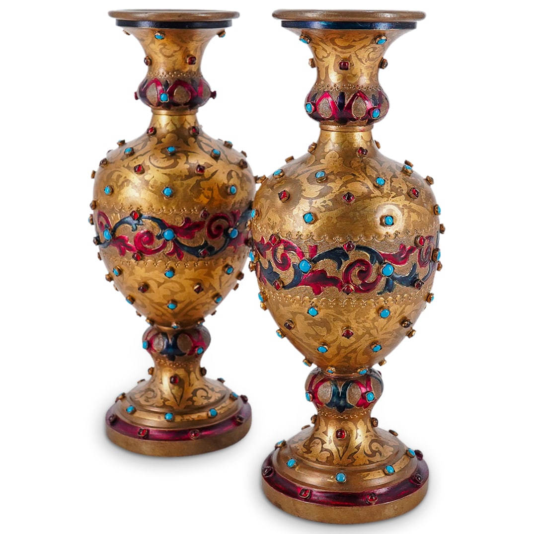 Pair of Austrian Jeweled Bronze Urns (1 of 10)