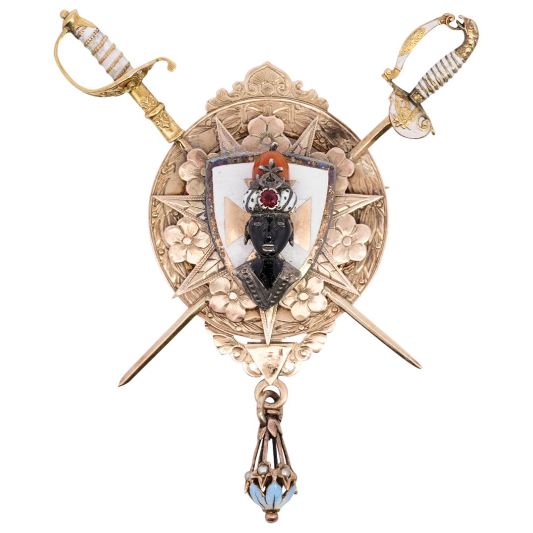 Antique 14k Gold and Enamel Blackamoor Coat of Arms Brooch (1 of 4)