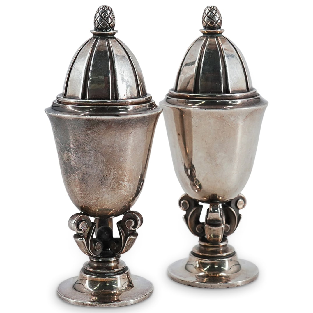 (2 Pc) Danish Georg Jensen Sterling SIlver "Acorn" Salt & Pepper Set (1 of 10)