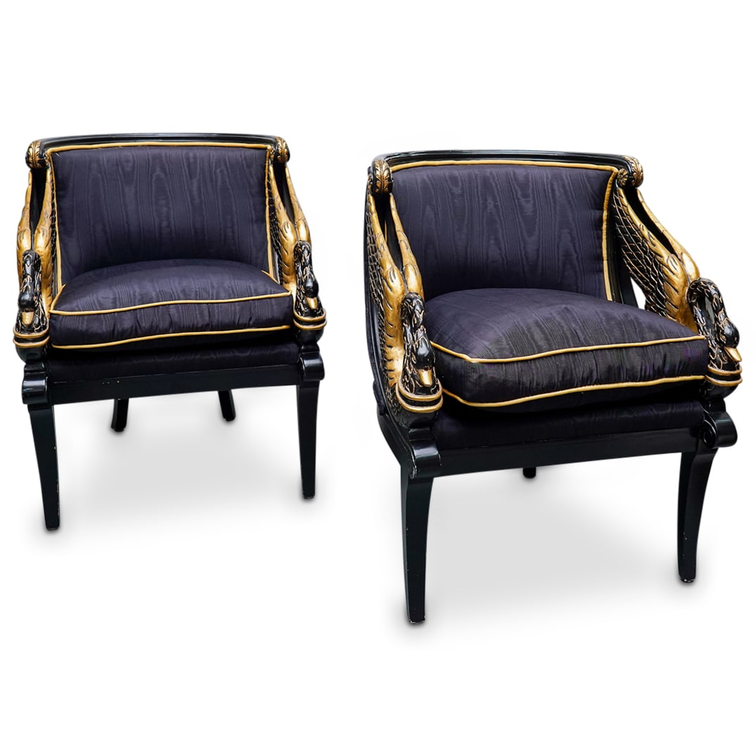 Pair Hurtado Black & Gold Wooden Swan Chairs (1 of 20)