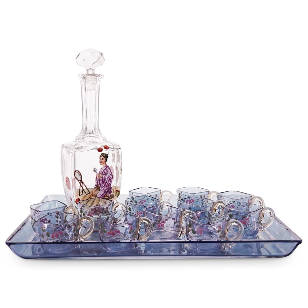(14Pc) Emile Galle (1846-1904) Enameled Glass Liquor Set (1 of 15)