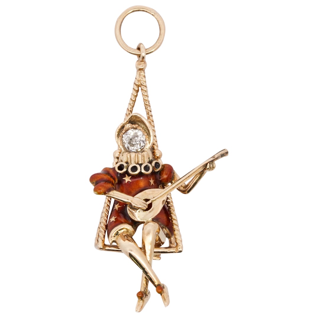 Vintage Italian 18k Gold, Diamond and Enamel Figural Pendant (1 of 4)