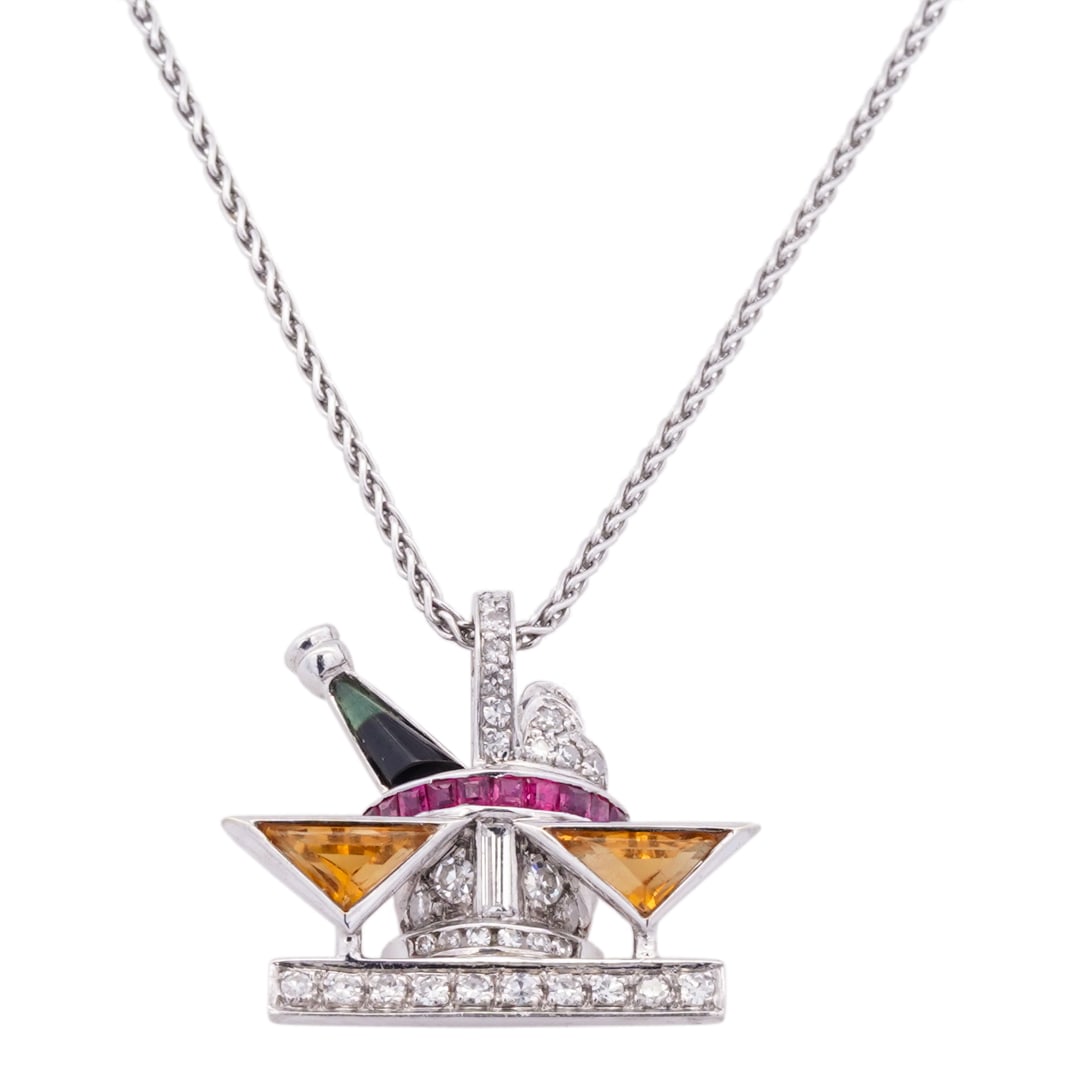 Retro Italian 18k Gold and Gemstone Pendant Necklace (1 of 5)