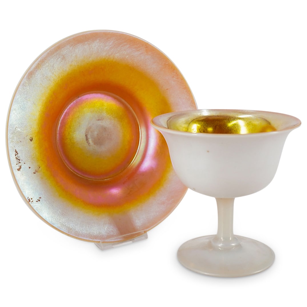 Steuben Aurene And Calcite Sherbet And Underplate (1 of 11)