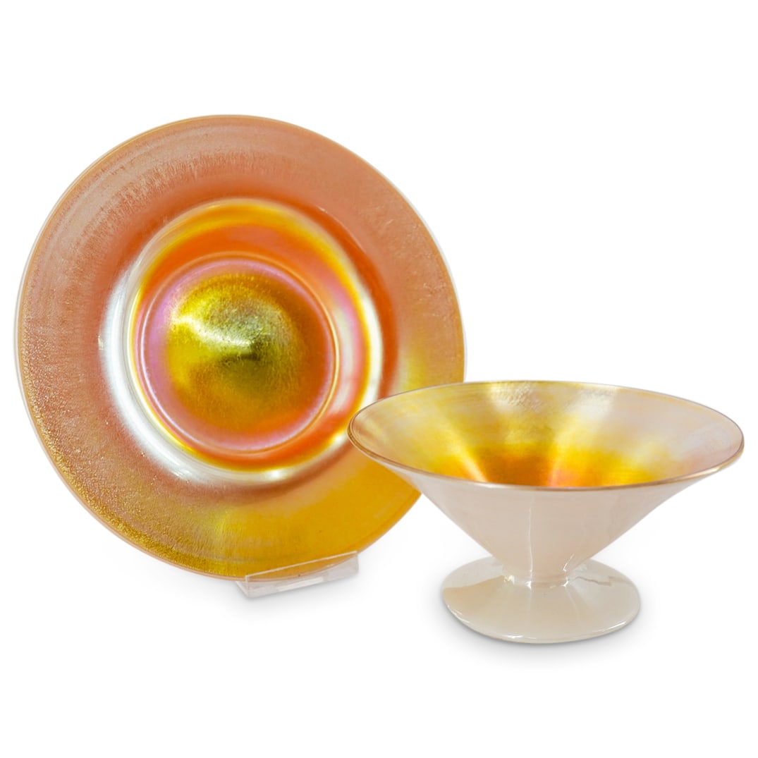 Steuben Aurene And Calcite Conical Sherbet And Underplate (1 of 10)