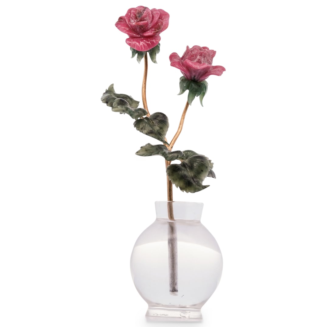 18k Yellow Gold, Rock Crystal, Rhodonite, & Jade Flower Study (George O. Wild) (1 of 7)