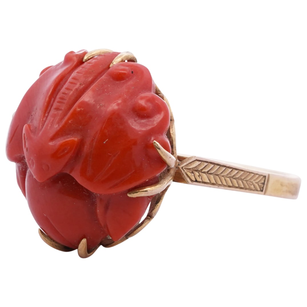 Chinese 14k Gold and Red Coral Ring (1 of 5)
