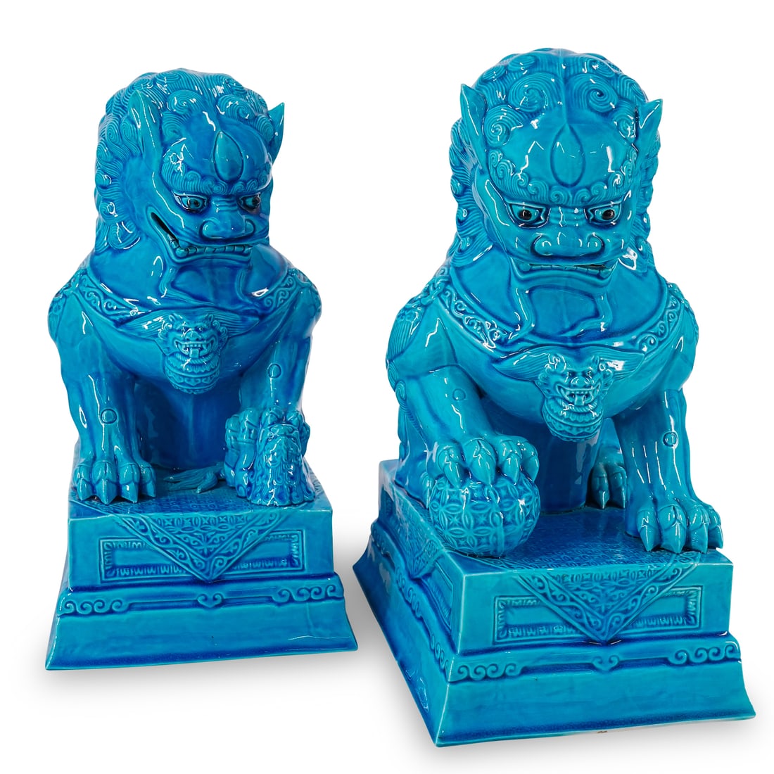 Pair Chinese Turquoise Glazed Porcelain Foo Dogs (1 of 20)