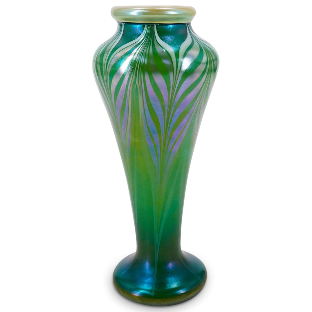 Art Nouveau Iridescent Pulled Feather Art Glass Vase (1 of 8)