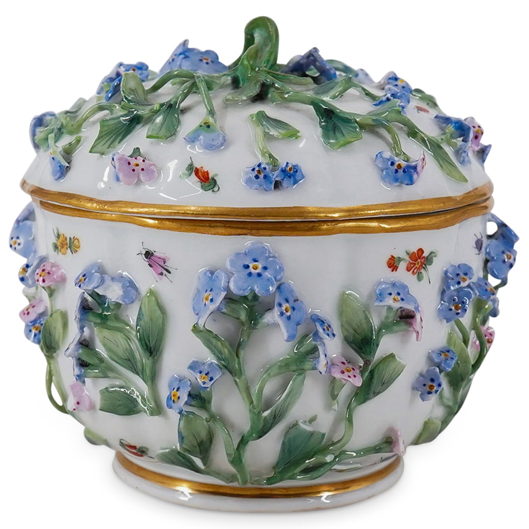 Antique Meissen "Forget-Me-Not" Flower-Encrusted Porcelain Sugar Bowl (1 of 7)