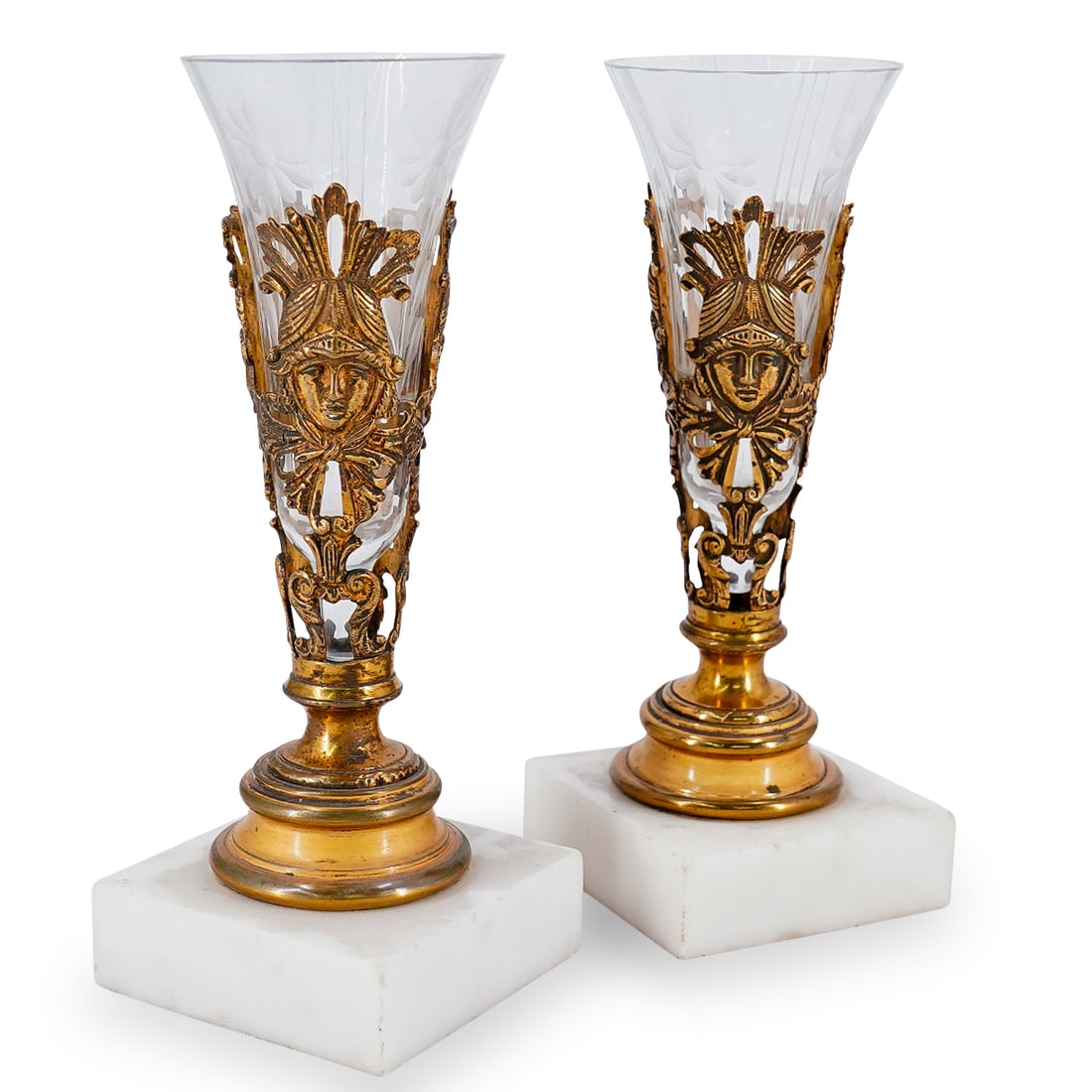 Art Deco French Gilt Bronze, Frosted Glass, And White Alabaster Vases (1 of 10)