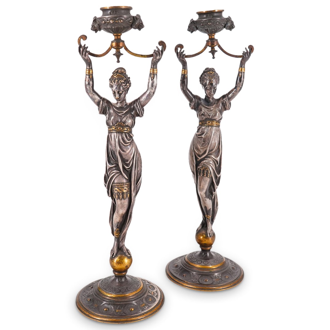 Pair Of Louis Kley (French, 1833–1911) Bronze Neo Classical Candlesticks (1 of 12)