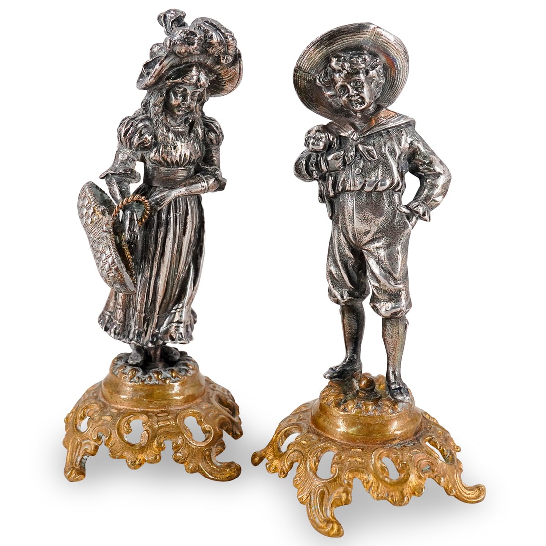 (2 Pc) Victorian Kate Greenway Silver Plated Figurine Sculptures (1 of 20)
