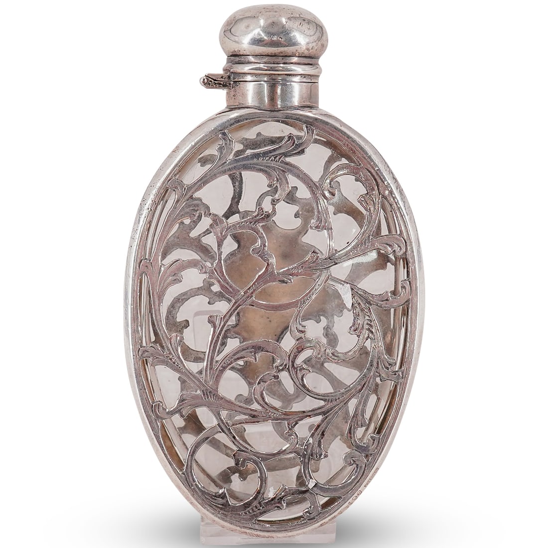 Antique Alvin Sterling Silver Overlay Oval Hinged Flask (1 of 7)