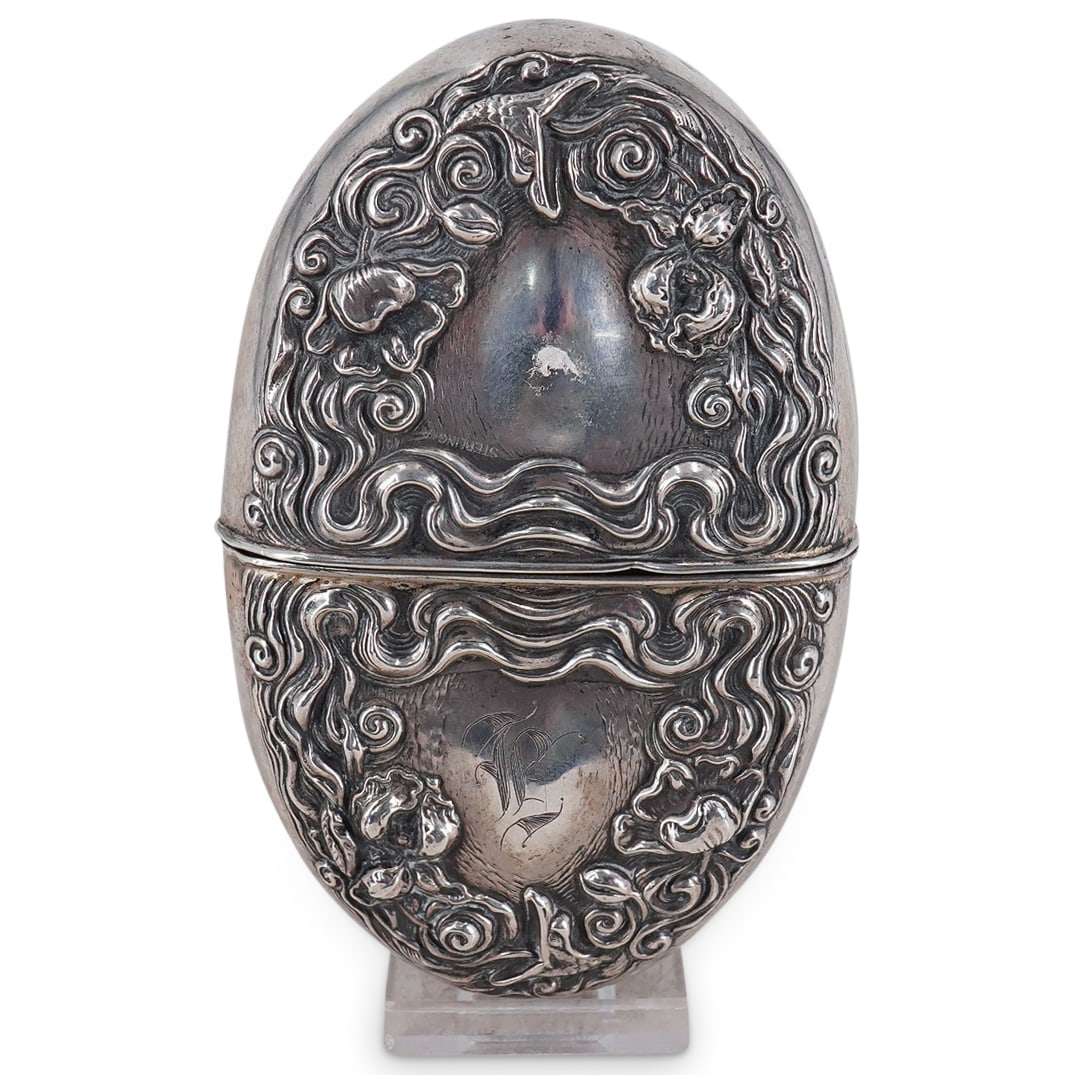 Antique Sterling Silver Oval Flask W/ Glass Insert (1 of 9)