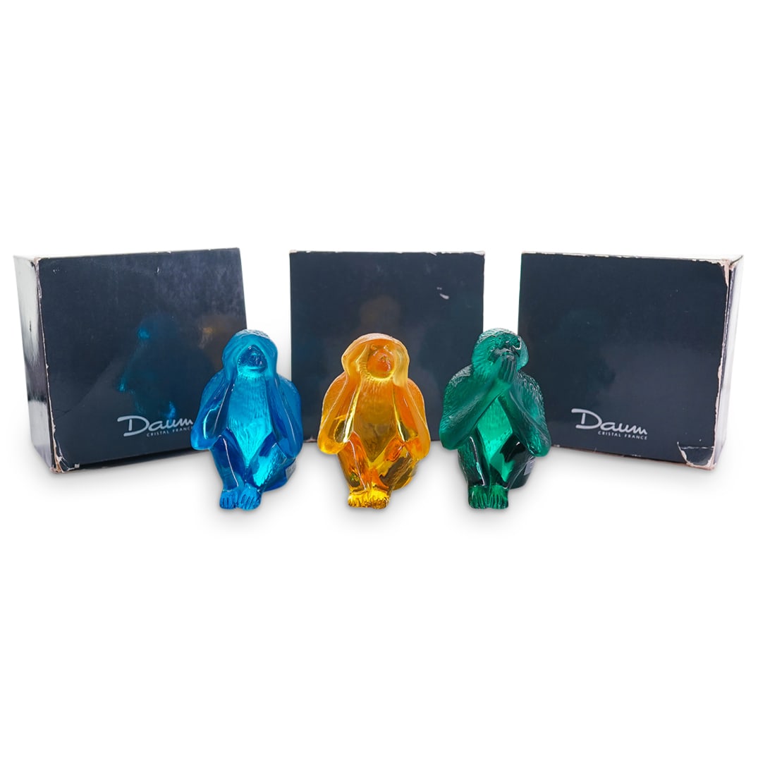 (3 Pc) Daum Art Glass Three Wise Monkeys Figurine Sculptures (1 of 20)