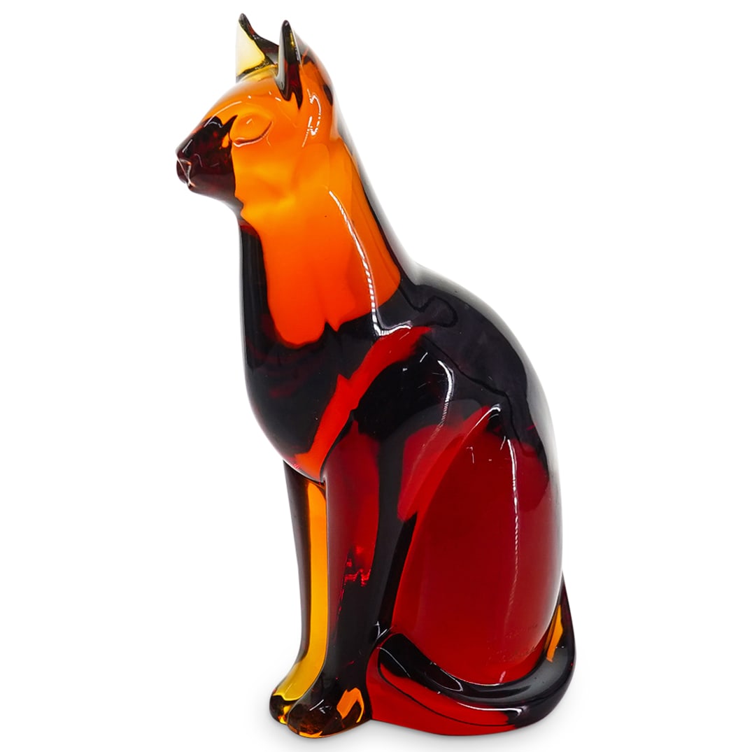 Daum "Egyptian Cat" Amber Hued Crystal Figurine Sculpture (1 of 9)