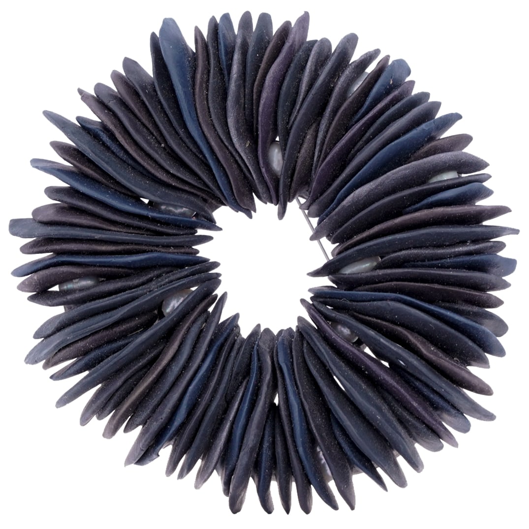 Ford Forlano Sterling Silver and Clay Brooch: DESCRIPTION: A brooch crafted by artisan Ford Forlano features a sterling silver frame decorated with abstract polymer clay. Marked along the back "Ford Forlano .925". CIRCA: 1990s-2000s ORIGIN: USA D