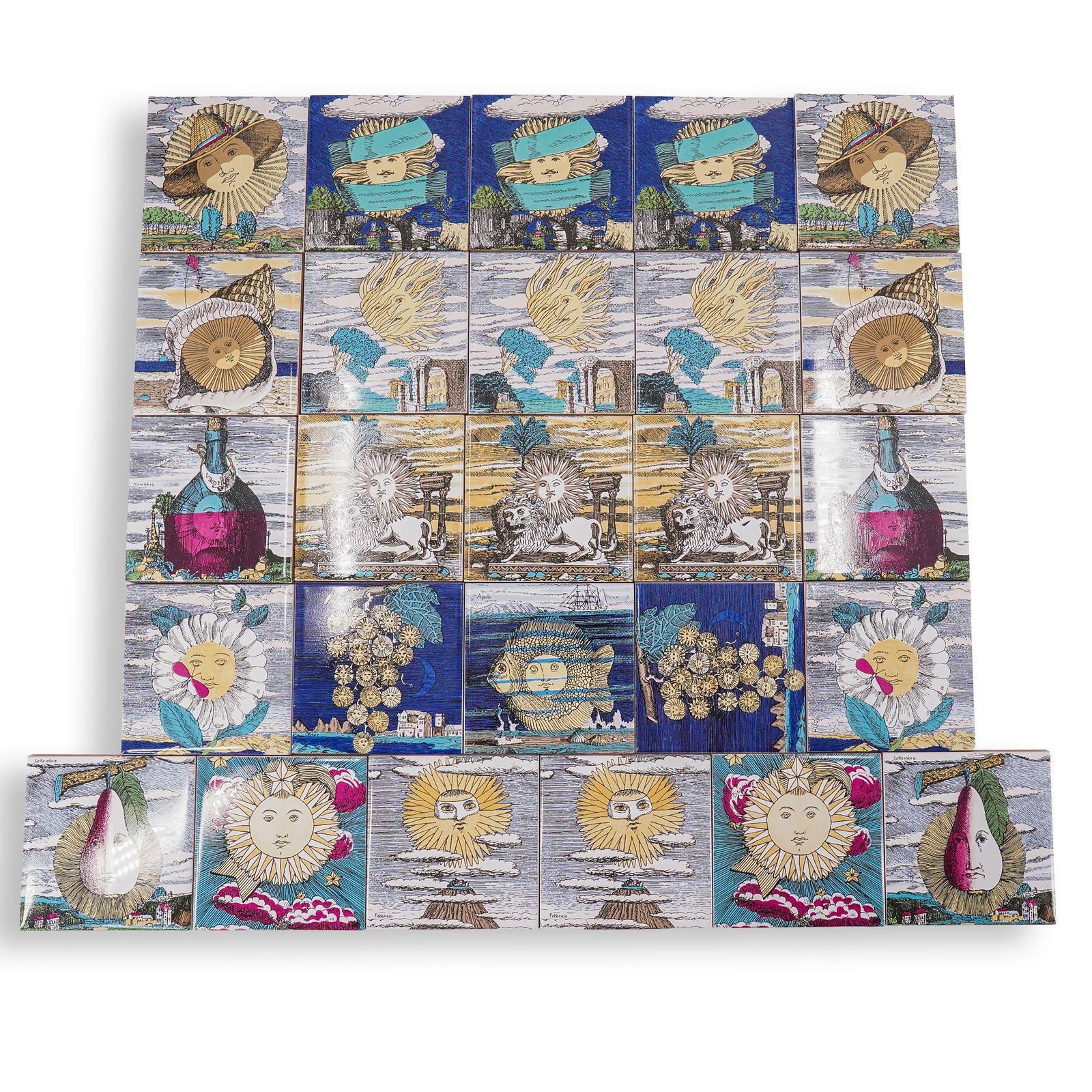 (26 Pc) Possib. Piero Fornasetti "12 Mesi, 12 Soli" Ceramic Tiles (1 of 19)