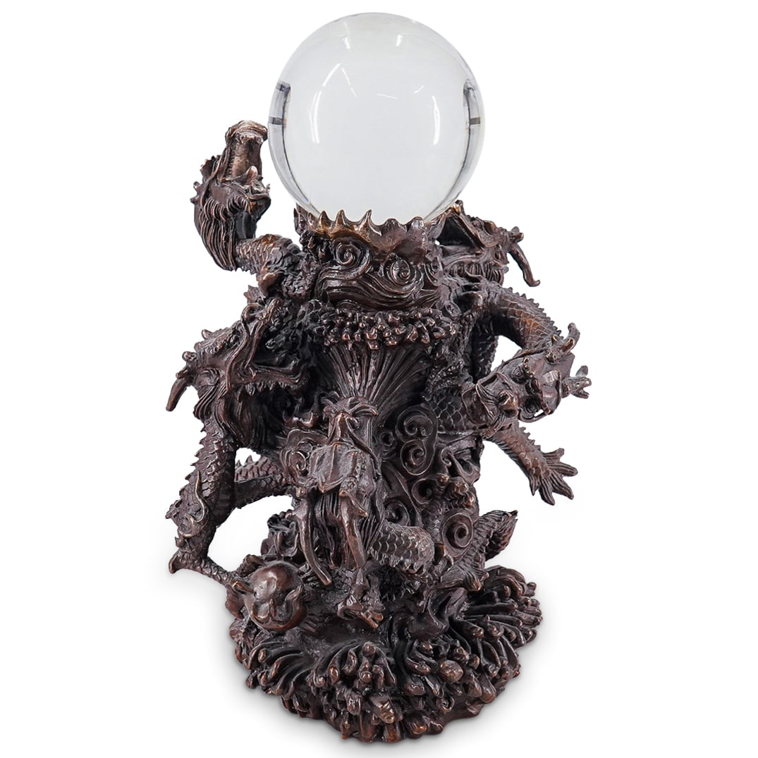 Antique Korean Bronze Dragon Statue W/ Crystal Ball (1 of 15)