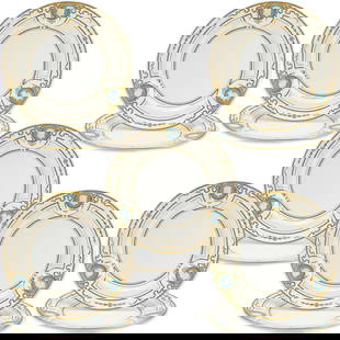 (10 Pc) Minton For Tiffany & Co. Pate-Sur-Pate Cameo Dinner Plates: DESCRIPTION: (10 Pc) Minton For Tiffany & Co. Pate-Sur-Pate Cameo Dinner Plates. Set of ten (10) dinner plates, in Minton pattern H2877, made for Tiffany & Company, featuring reserves of classical