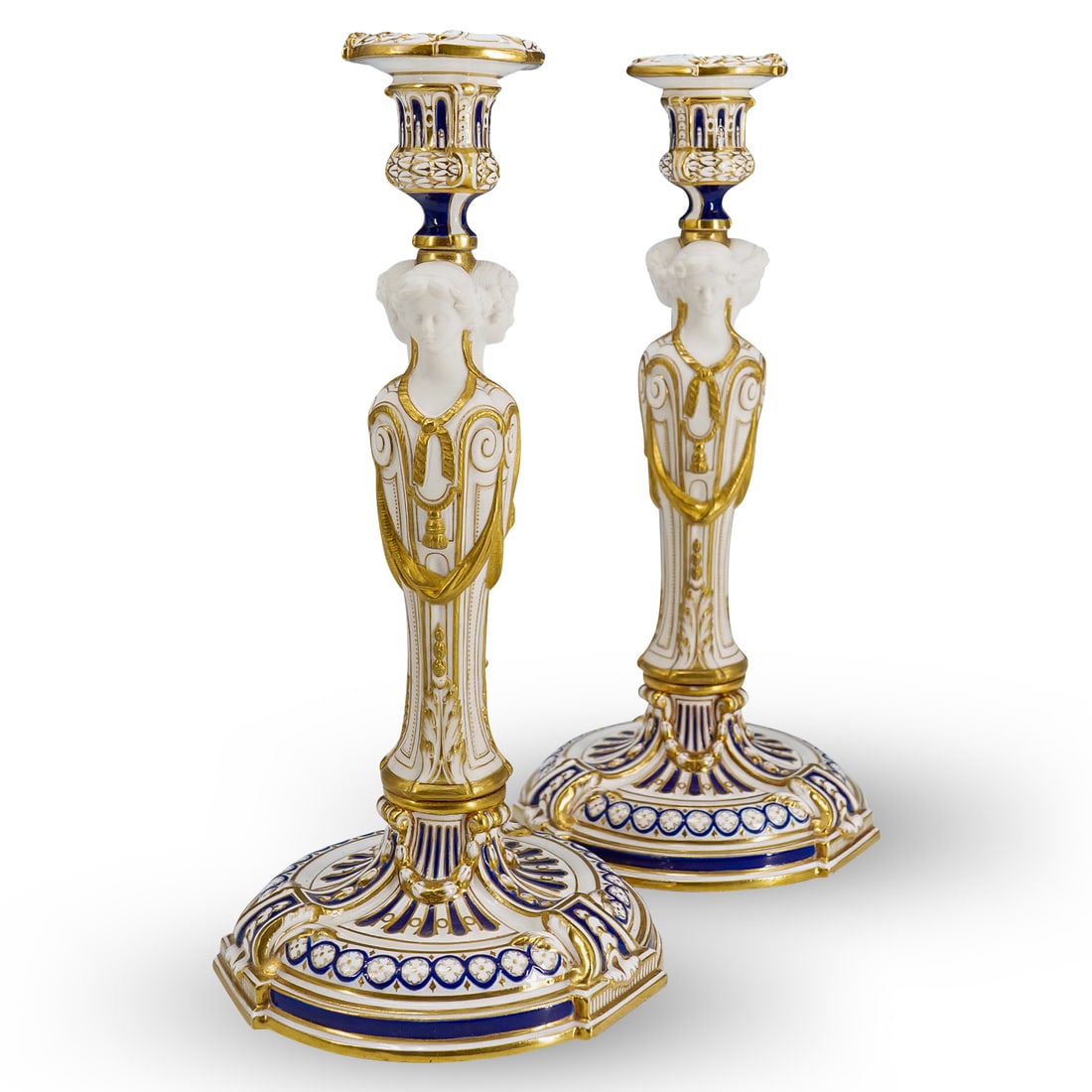 Pair Antique Minton Glazed & Bisque Porcelain Candlesticks (1 of 13)