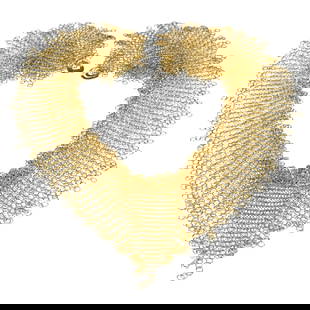 Orlando Orlandini 18K Gold Chain Belt: DESCRIPTION: Orlando Orlandini 18K Gold belt/ scarf. Designed as a mesh scarf, made up of hammered circular links, with bezel-set diamonds and white gold terminals. This scarf is a versatile piece