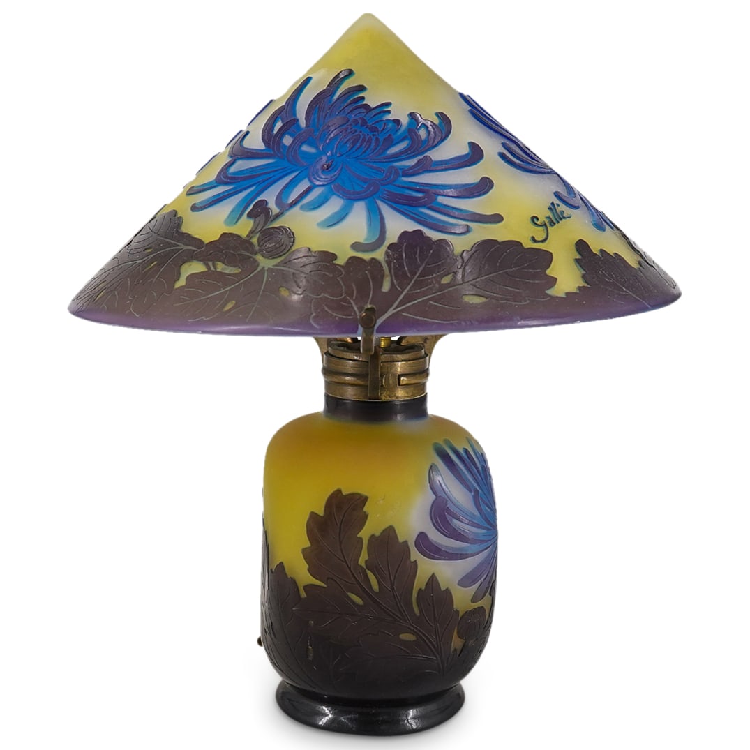 Emile Galle (French, 1846-1904) Chrysanthemum Cameo Glass Table Lamp (1 of 14)