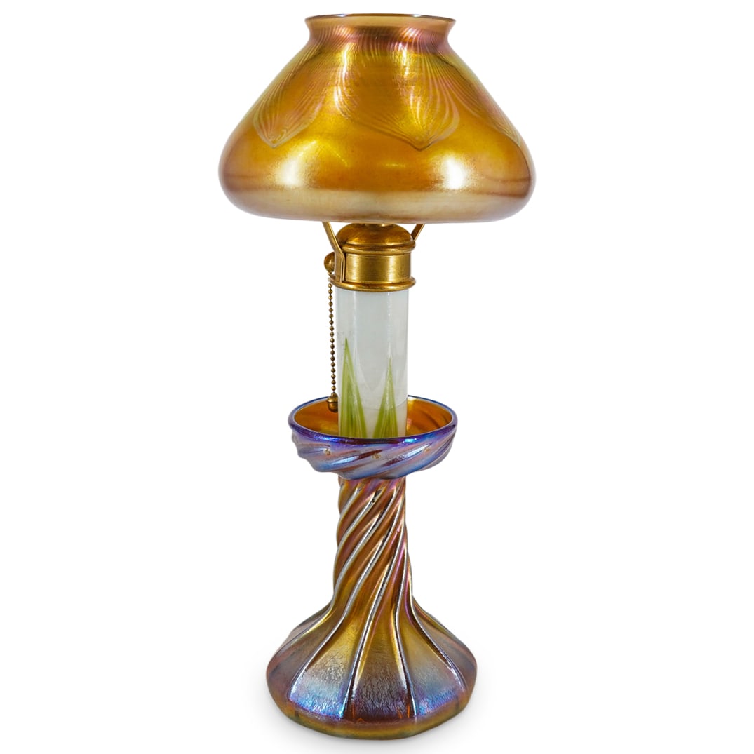 Antique Louis Comfort Tiffany Favrile Glass Candlestick Electric Lamp (1 of 12)