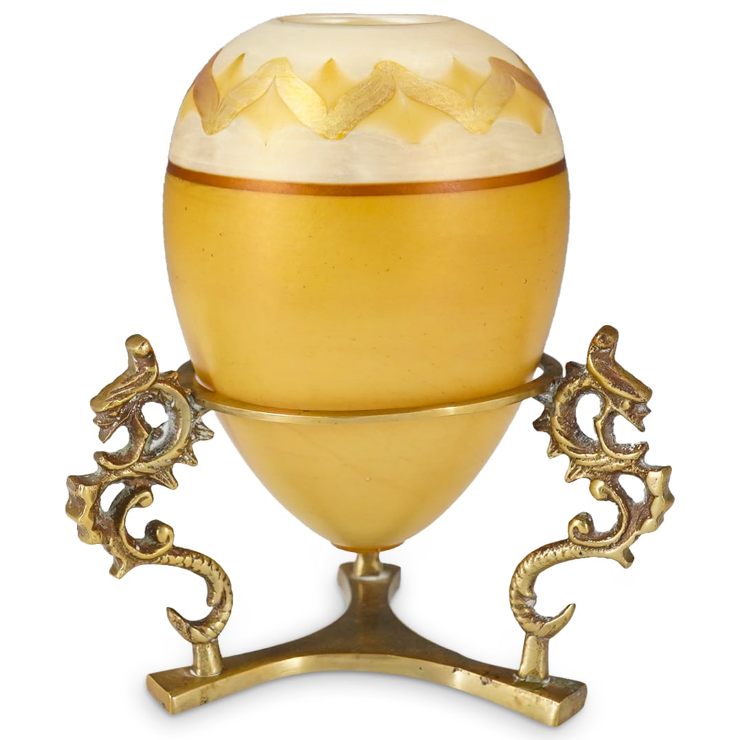 Antique Louis Comfort Tiffany Favrile Glass Vase In Bronze Base (1 of 9)