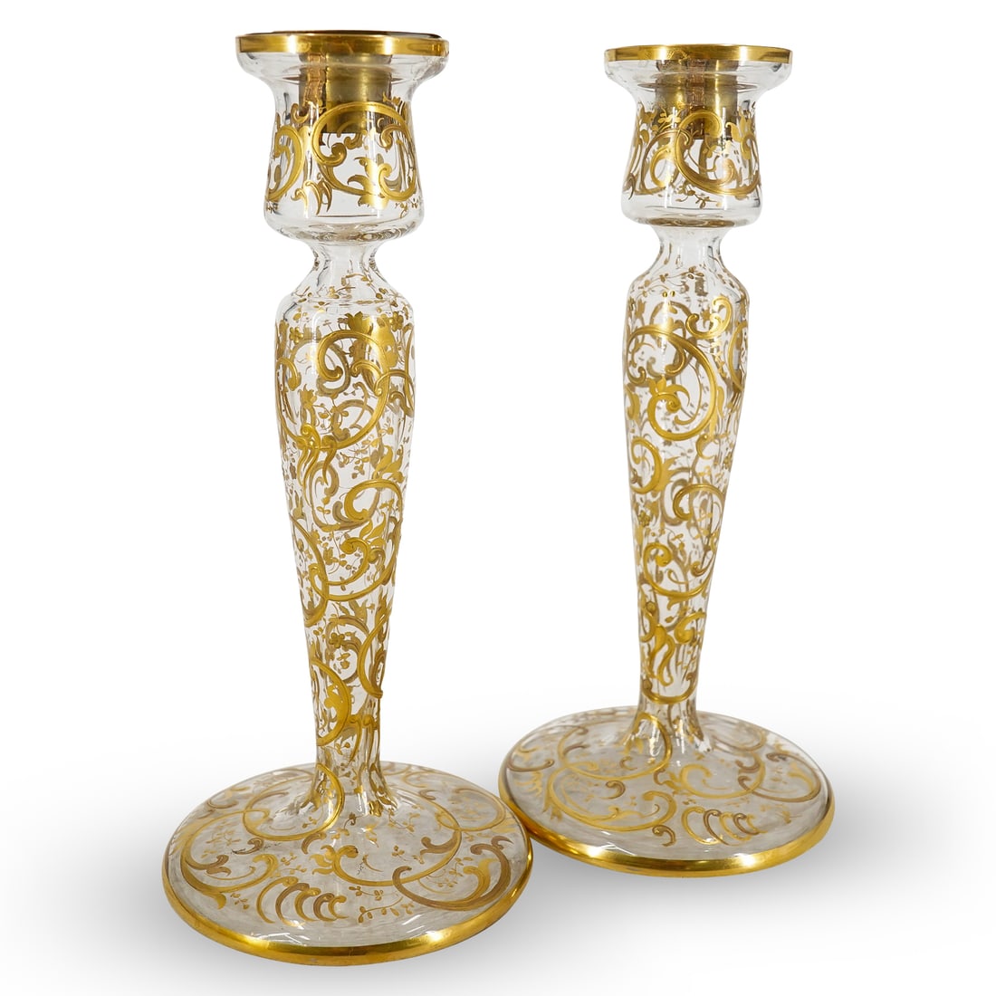 Pair Antique Baccarat Gilt Glass Candlesticks (1 of 10)