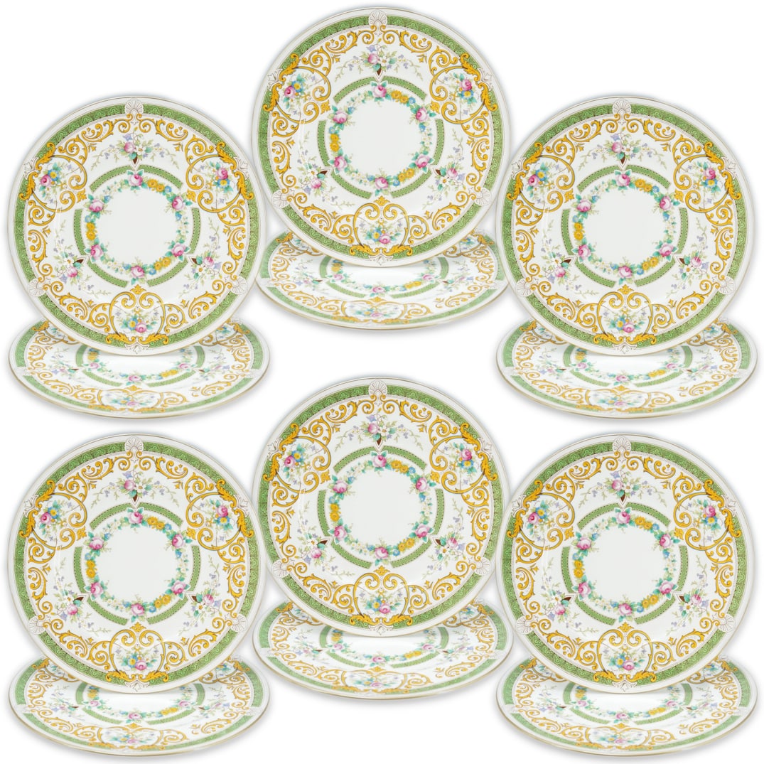 (12 Pc) English Cauldon Porcelain Enameled Dinner Plates (1 of 8)