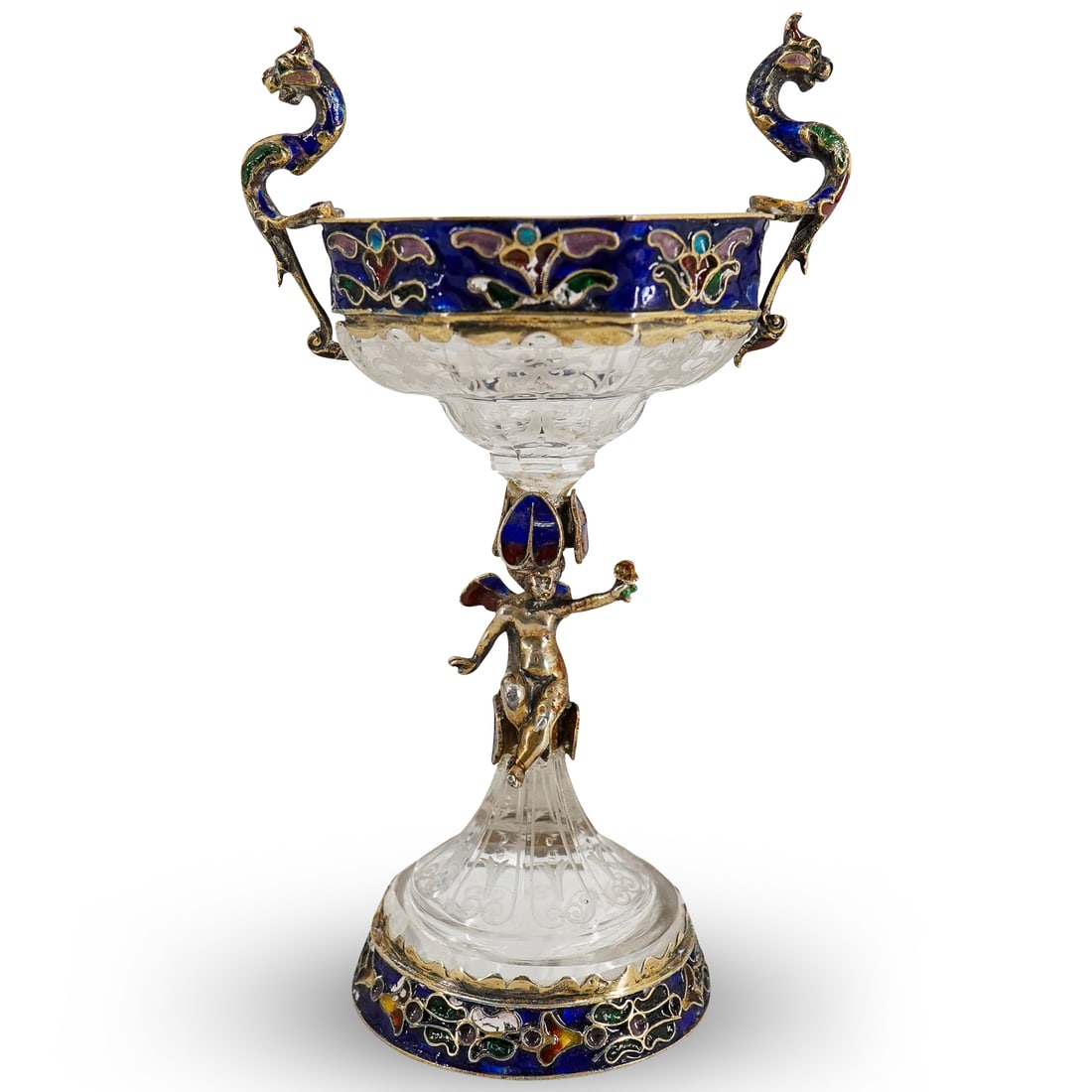 Antique Viennese Enamel, Gilt Silver & Rock Crystal Tazza (1 of 8)