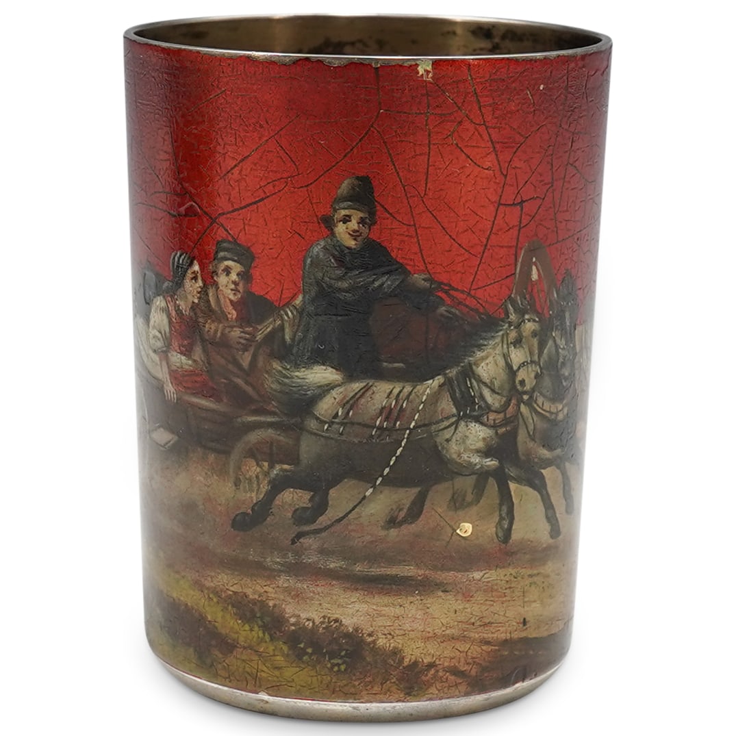 Cased Russian Gilt Silver Lacquer Beaker (1 of 12)
